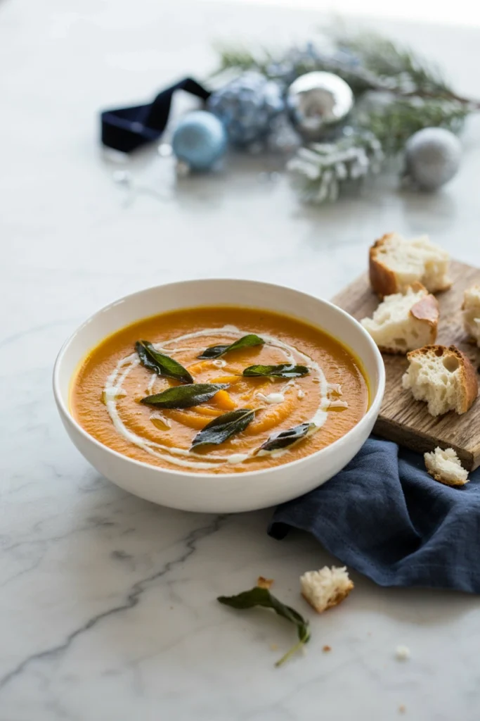 Roasted Butternut Squash Soup with Sage, Christmas potluck recipe
