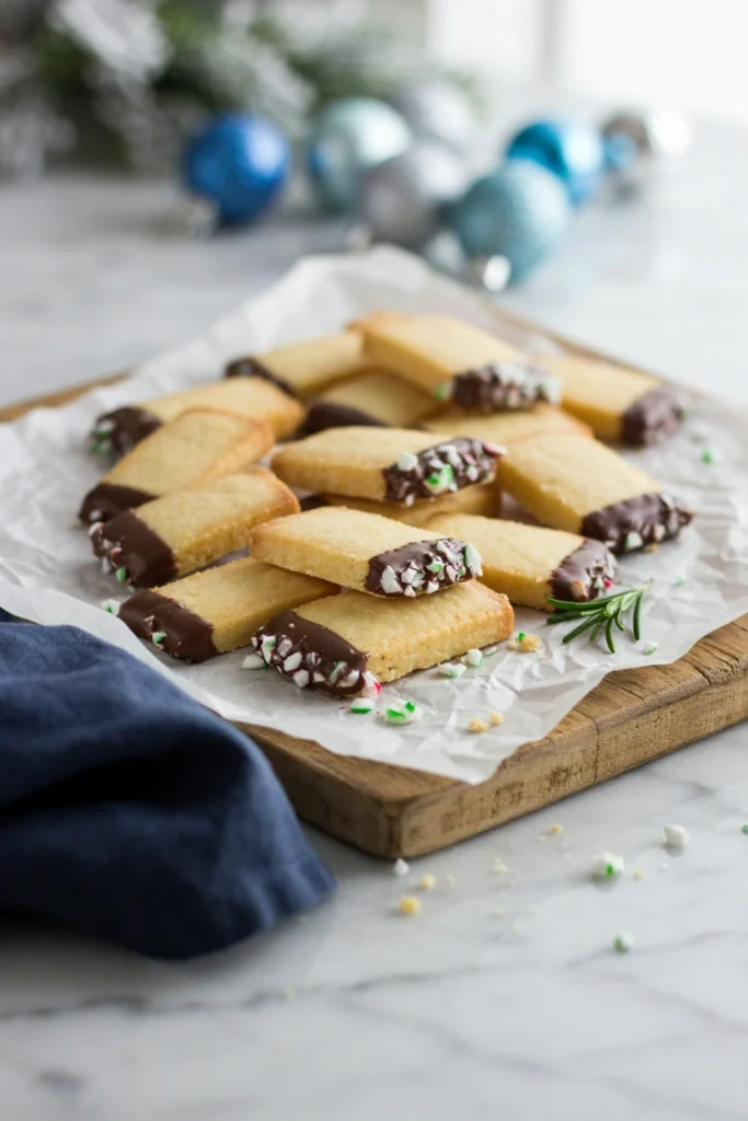 Chocolate Dipped Peppermint Shortbread, Christmas potluck recipe