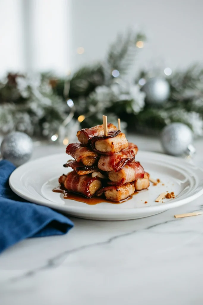 Bacon-Wrapped Water Chestnuts, Christmas potluck recipe