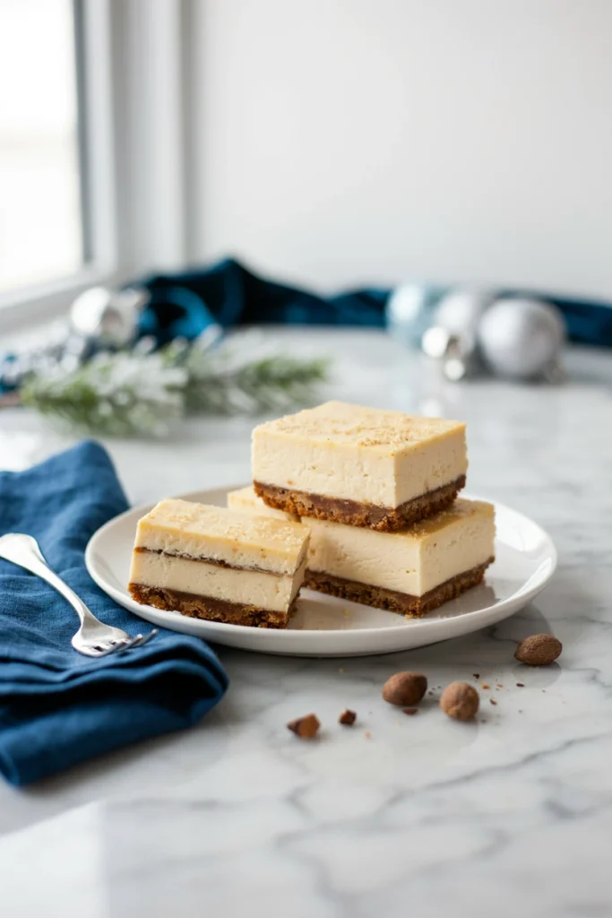 Eggnog Cheesecake Bars, Christmas potluck recipe