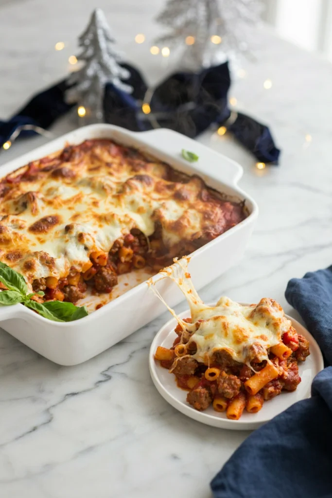 Baked Ziti with Italian Sausage, Christmas potluck recipe