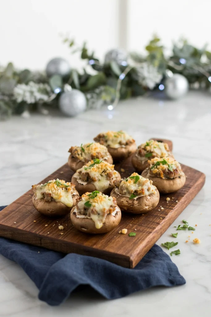 Sausage-Stuffed Mushrooms, Christmas potluck recipe