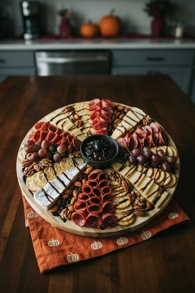 Charcuterie Spiderweb Board - Halloween appetizer recipe
