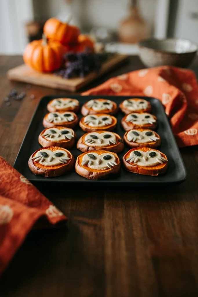 Sweet Potato Toast Owls - Halloween appetizer recipe