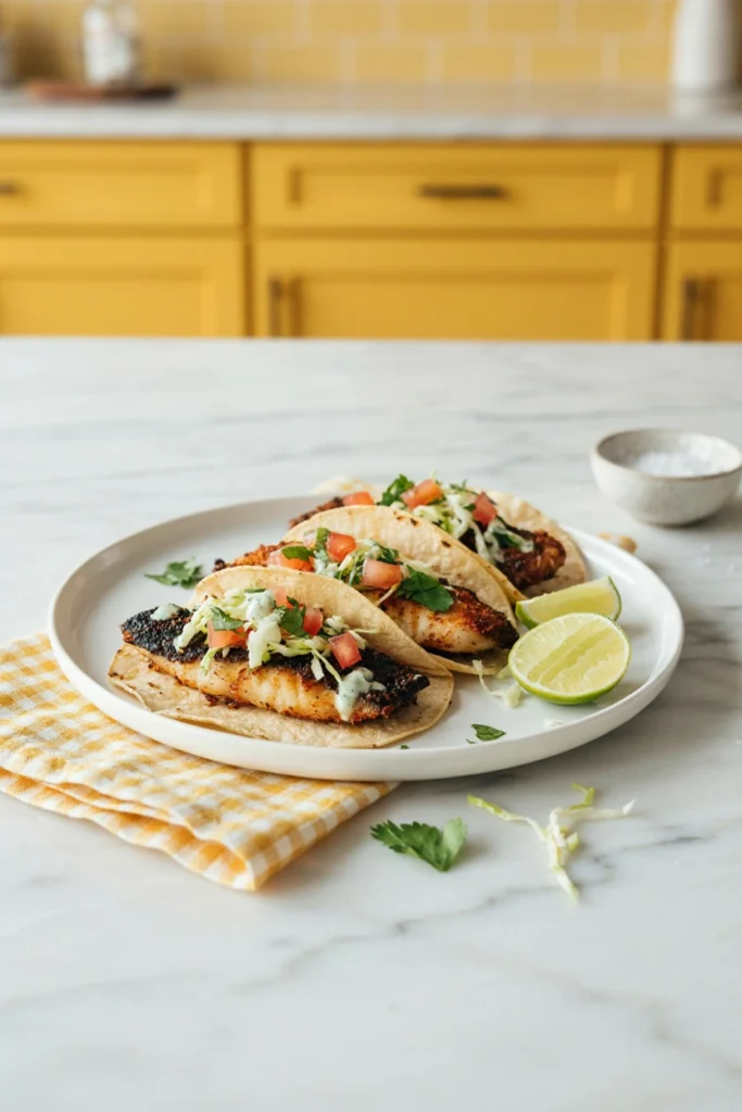 Blackened tilapia tacos with cabbage slaw