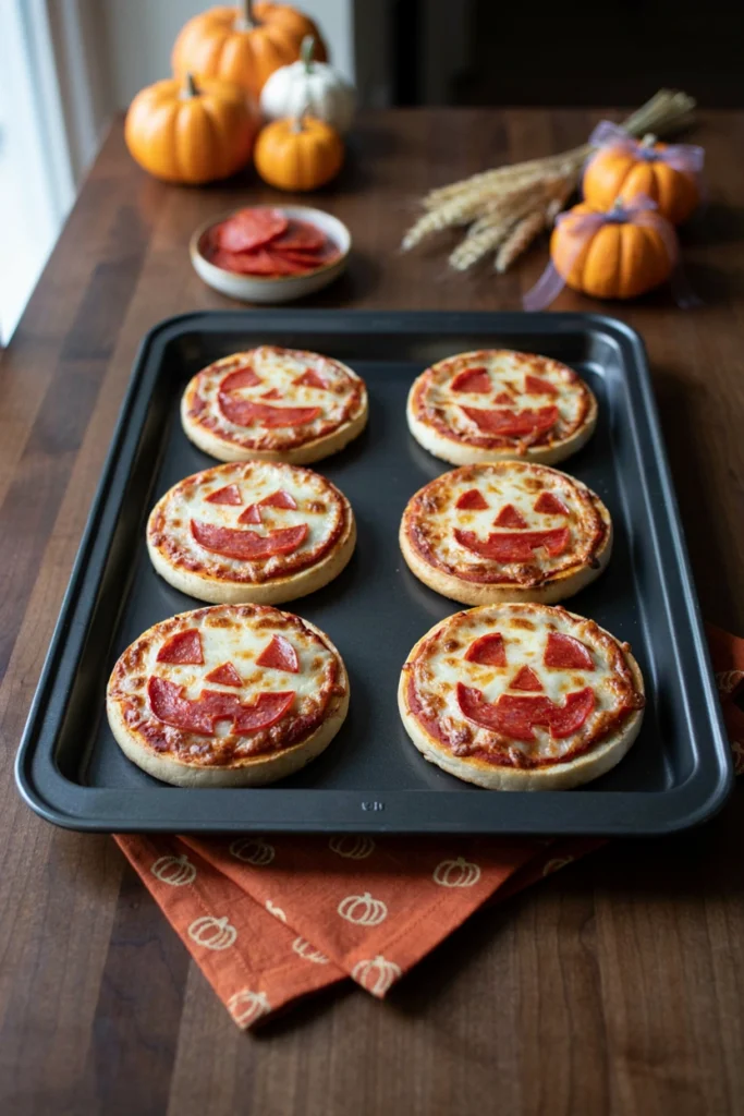 Mini Pizza Jack-o'-Lanterns - Halloween appetizer recipe