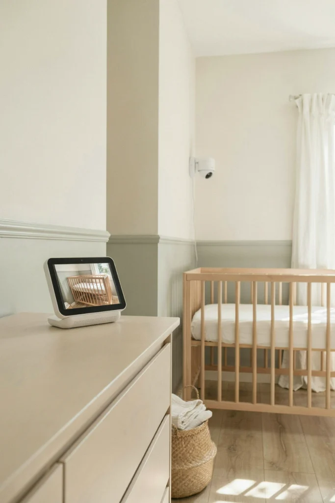 Video baby monitor showing a sleeping baby, a splurge baby shower gift