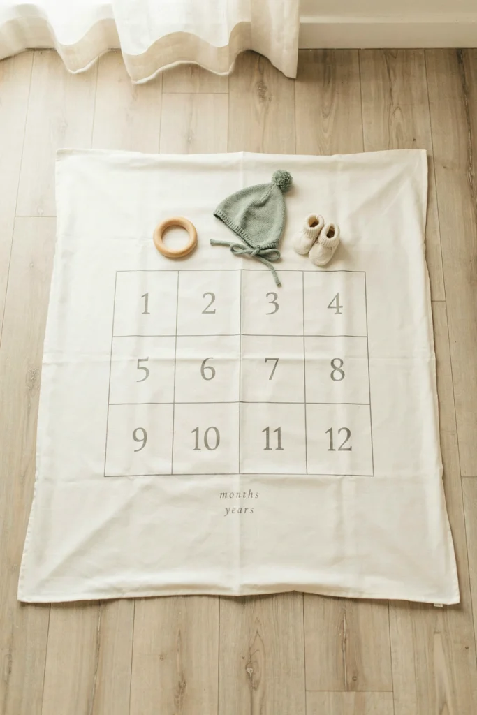 Baby milestone blanket with monthly numbers, a keepsake baby shower gift