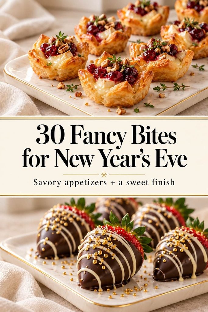 Pinterest pin with make-ahead New Year’s Eve party appetizers